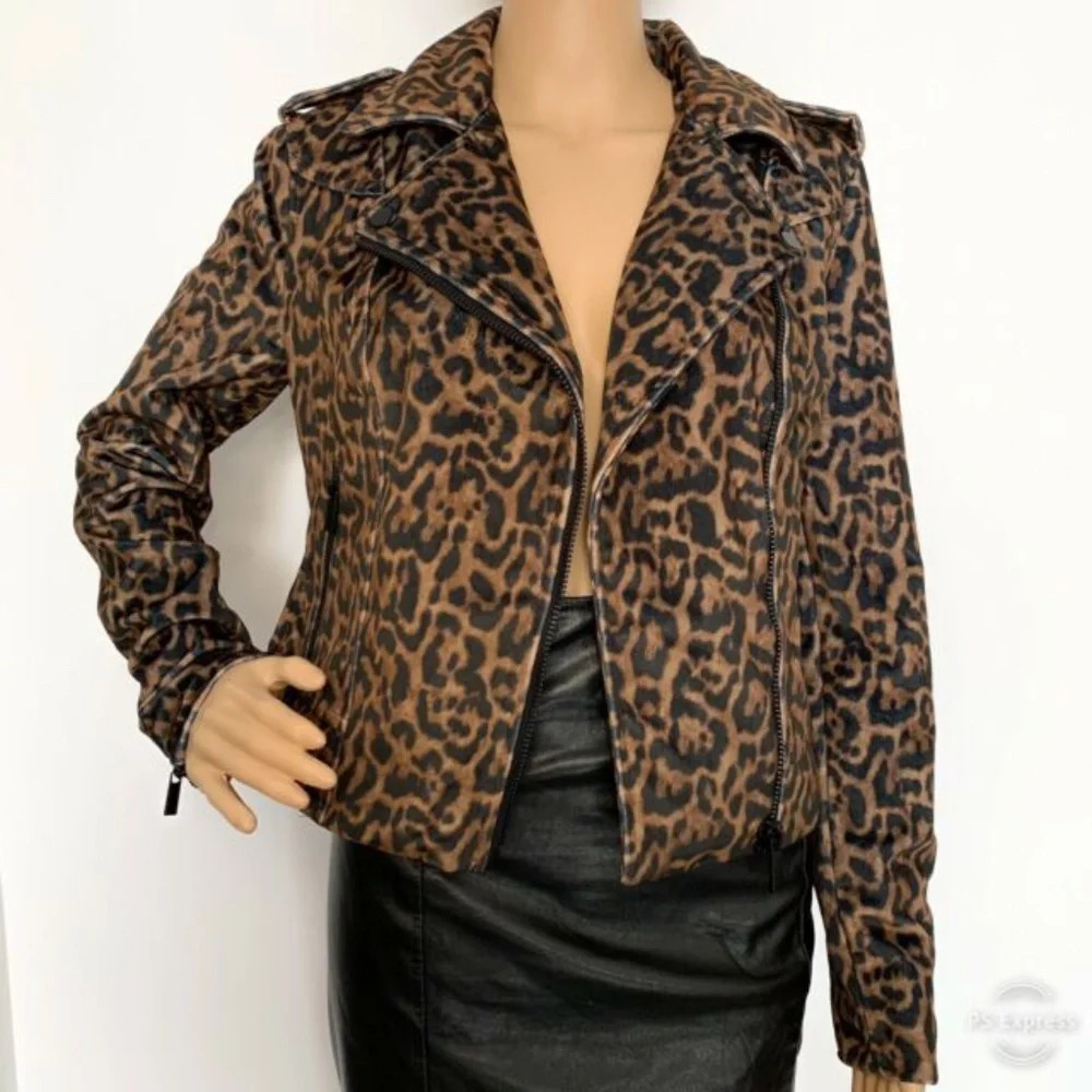 Romeo & Juliet Couture Leopard Print Moto Jacket